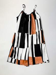 女士几何图案无袖连体裤，适合度假和日常穿着，夏季休闲优雅 - 巧克力棕 - 查看 5