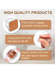 24pcs Silicone Chair Leg Floor Protectors - Square Furniture Sliders For Hardwood Floors, Non-Slip Pads Furniture Floor Protectors Furniture Leg Floor Protectors - White - View 5