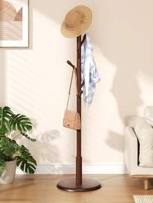 LKZ Solid Wood Coat Rack, Free Standing Tree-Shaped Coat Rack With 8 Hooks, Max Load 40kg, Suitable For Hats, Bags, Clothes And Scarves, Can Be Placed In Bedroom, Living Room, Office And Entryway - Brown - View 2