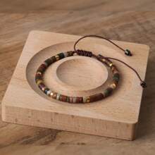 Brazalete trenzado marrón con piedra del emperador, brazalete vintage de estilo de moda con cuentas para hombres