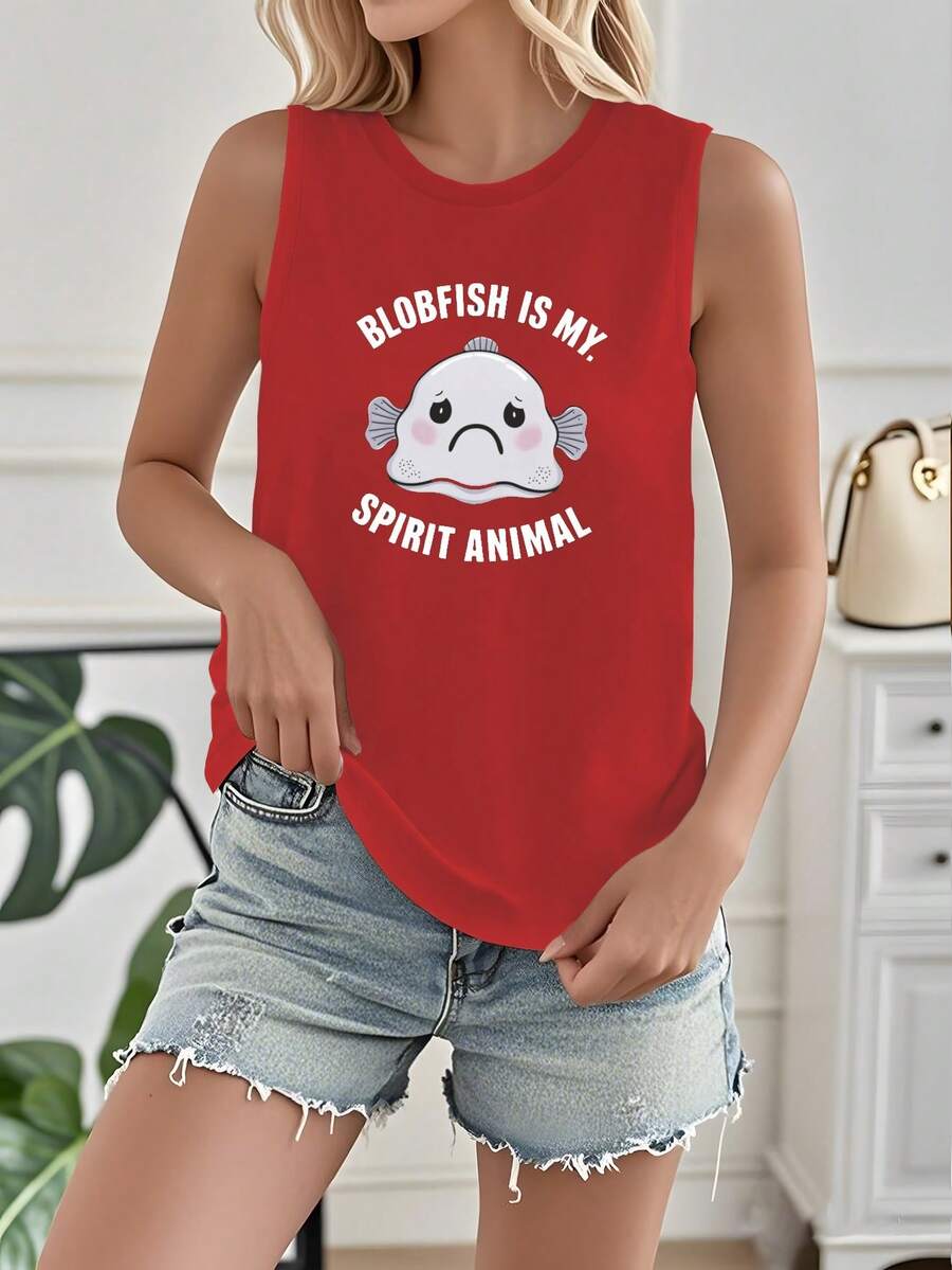 Chaleco de mujer de talla 63 con el texto "BLOBFISH IS MY SPIRIT ANIMAL" - Rojo - Ver 1