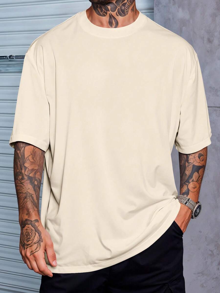 Premium Plain Streetwear Oversized Gym T-Shirt, 100% Cotton, Workout - Khaki - View 1