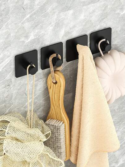 1/2/4 Pcs Square Adhesive Hooks, Wall Mounted Towel Hooks Without Drilling, Hanging Hooks Racks, Shower Clothes Hanger, Home And Apartment Essential, Bathroom & Kitchen Organization And Storage