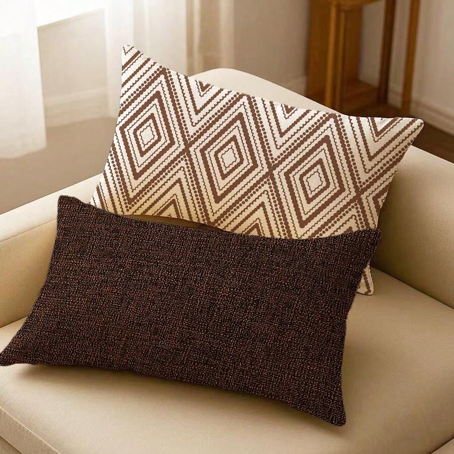 2 件矩形腰枕套，波西米亚风格家居沙发床边靠垫，印花清晰，柔软舒适，12 英寸 X 20 英寸，不含枕芯，卧室靠背，软垫，靠垫，装饰沙发垫，靠垫套，家居装饰，沙发套，甜蜜的梦，户外垫 - 咖色 - 查看 1