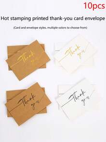 10pcs Kraft Paper/White Card Printed Golden Thank You Cards, Folding Greeting Cards, Kraft Paper Envelopes, Seal Stickers, Multiple Styles And Colors Available,Christmas - Multicolor - View 2