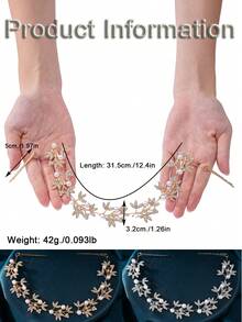 鑲嵌葉形水鑽和仿珍珠裝飾新娘髮箍，優雅的頭飾