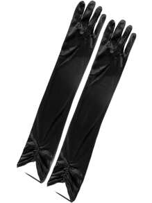 1 Pair Women's Extra Long Double Row Beads Satin Bridal Gloves, Suitable For Wedding Dress Matching