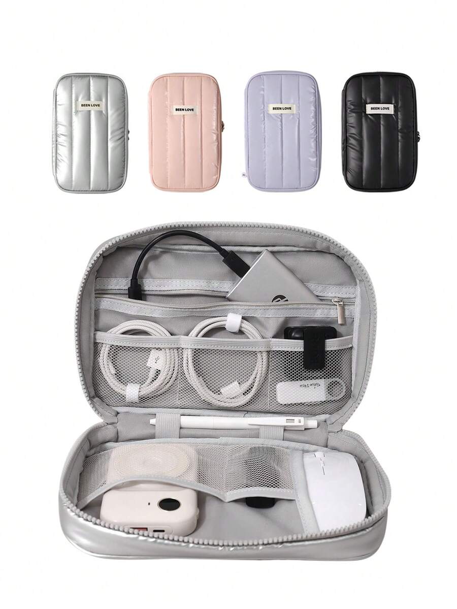 Multi-Functional Travel Digital Accessories Organizer Bag&Cosmetic Bag,Large Capacity Shiny Divider Bag,Foam ShockProof Cable Storage Pouch,Waterproof Toiletry Bag,For Phone,Power Bank,Earphone,Camera,Headphone,Charger Case,Back To School Essential