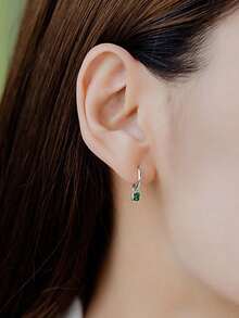 BALMORA 一对925纯银复古优雅几何方形绿色吊坠耳环，适合女性日常佩戴，也可作为友谊派对配饰或礼物。 - 銀色 - 查看 8