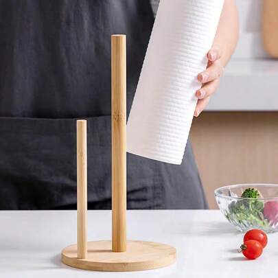 1 件装竹制纸巾架，垂直纸卷和保鲜膜收纳架，适用于厨房和餐厅