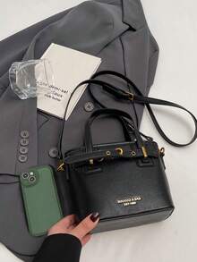 Faux Leather Solid Color Mini Bucket Bag, Versatile Casual Handbag And Shoulder Bag - Black - View 4