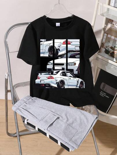 Tween Boys Car Graphic Print Crew Neck Short Sleeve T-Shirt And Shorts Set