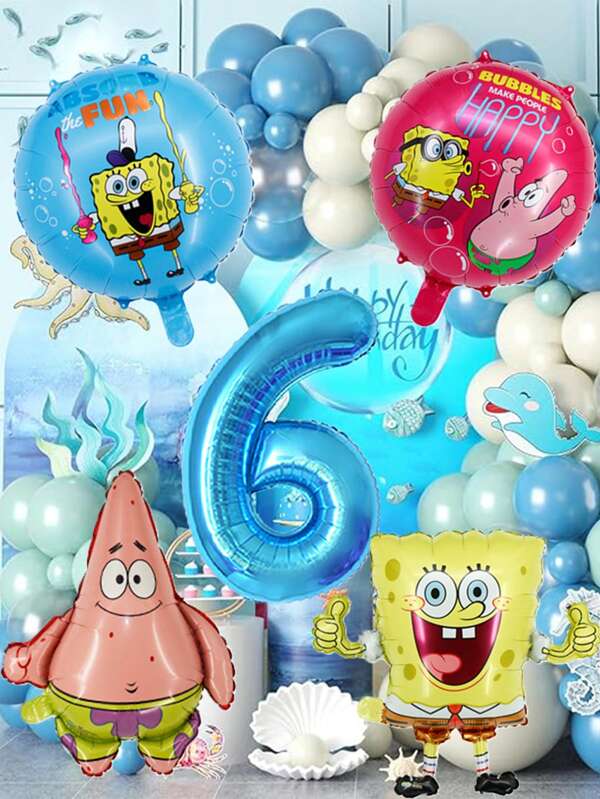 SPONGEBOB Ballons en film d'aluminium avec personnage animé Spongebob Squarepants pour décoration d'anniversaire, grand drapeau en étoile pour arrière-plan de fête Spongebob Squarepants