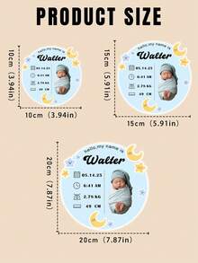 定制宝宝出生公告礼品，含照片和信息 - 亚克力纪念品，可用于婴儿房装饰，个性化新生儿出生信息圆形亚克力牌匾，360°旋转亚克力支架，适合返校季、儿童派对等场合 - 款式1 - 查看 8