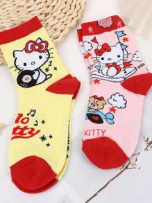 Sanrio 1Pair Sanrio Hello Kitty Socks Kitty Cat Spring And Fall Mid-Calf Cotton Cute Cartoon Girls Socks Girls Gifts