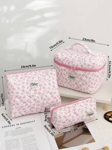 1 set di borse da viaggio e accessori composto da: 1 borsa per cosmetici con fiocco su sfondo bianco, 1 zaino da viaggio, 1 borsa per articoli da toeletta, 1 borsa per biancheria intima, 1 borsa per assorbenti igienici, custodia per cuffie, tappi per le orecchie, cuffie, caricabatterie, rossetto, cosmetici, profumo, prodotti per la cura della pelle, decorazione per la casa. Adatto per madri, studenti, donne, chiavi, regali per le vacanze