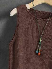 Solid Color Knitted Vest For Women, Retro Japanese/Korean Style, Layering Piece, Casual, Suitable For Summer Vacation, Versatile, Autumn Early, Layering, Commuting, Minimalist, Vintage, Colorful Music Festival, School, Cropped Camisole