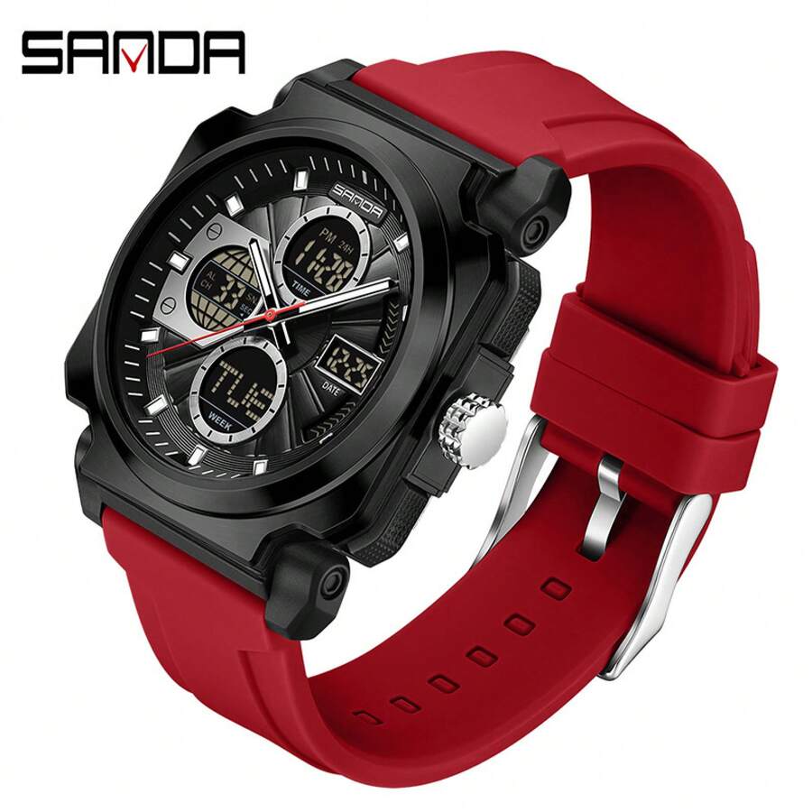 Multi-Functional Sports Models Electronic Watch Dual Display Electronic Watch Leisure Men's Waterproof Watch - Black and Red - View 1