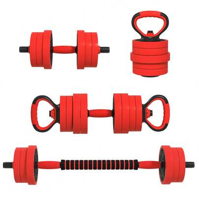 SPORTNOW Kit haltères musculation, haltères réglables 4 en 1, 20 kg, avec des disques et barres, clips de , revêtement en Plastique, équipement de gym à domicile, rouge