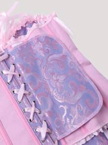 Vintage French Classic Powder Blue Lace Bustier, Women's Palace Style Body Shaper