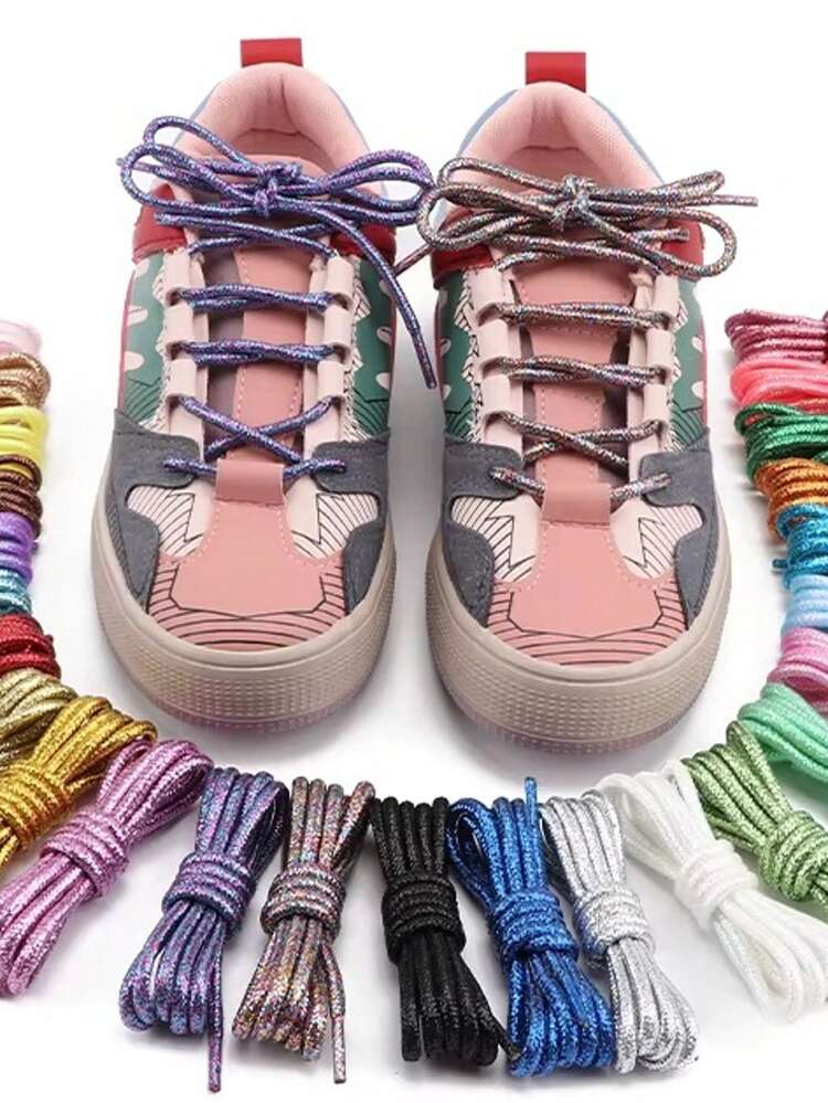 1 双时尚闪亮丝绸鞋带，适用于滑板鞋、登山鞋、运动休闲鞋、帆布鞋等 - 彩色 - 查看 10