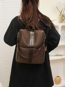 Anti-Theft Vintage Embroidered Quilted Backpack, Multifunctional Fashion Daily Bag, Multi-Pocket Lightweight Travel Bag, Large Capacity Minimalist Bookbag, Convenient Backpack Suitable For Students, Nurses, Teachers, Business People, Travel, Commuting, Shopping, Office, Dating, Hiking, Training, Work, Birthday Gift, Holiday Gift - Brown - View 10