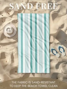1 pieza Toalla de playa estampada con patrón de rayas verdes y blancas, toalla de baño, toalla de playa de estilo de moda, toalla de baño súper absorbente para baño, natación, fitness, yoga