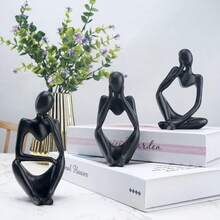 Thinker Statue Trio Plaster Sculpture Nordic Abstract Modern Home Decor Office Living Room Ornament - 黑色 - 查看 2