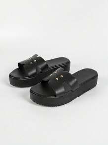 Sandalias planas con suela gruesa y punta abierta para mujer, de unicolor, estilo punk con diseño hueco, plataforma impermeable de tacón alto, cómodas y de fácil puesta para playa, fiesta, interiores y exteriores.