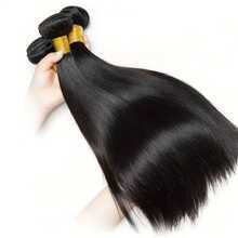 3 Bundles Straight Hair Extensions 100% Virgin Human Hair 4 Bundles Double Weft Extensions For Natural Black Unprocessed Sleek & Smooth Texture Lightweight & Durable For Versatile Styling - Natural Black - View 8
