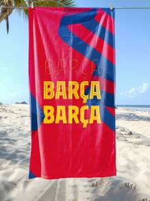1pc BARCA Forever Beach Towel - Quick-Dry Lightweight Polyester, Super Absorbent & Machine Washable With Modern Low-Pile Texture - Vibrant Red & Blue Stripes Print For Swimming, Camping, Travel Beach Essentials