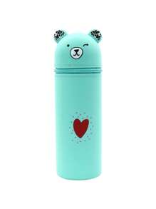 1 pièce Étui à crayons mignon : Étui à crayons en silicone souple 2-en-1, porte-stylo de dessin animé, boîte à crayons rétractable, couleur adorable, tasse à stylo créative en forme d'ours, organiseur de maquillage, sac à crayons portable en silicone, fournitures pour étudiants, retour à l'école, fournitures scolaires, trousse à crayons, sac d'école
