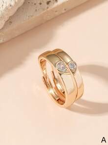 2pcs/Gift Box Heart Zirconia Ring Set, Lover Rings Set, Birthday Gift, Valentine's Gift, Wedding Rings, Lover's Gift - Multicolor - View 3