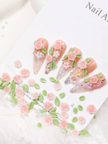 Rose Nail Art Accessories, Pink Flower Leaf Pearl Versatile And Simple Nail Art Pendants, DIY Wearable Nail Handcrafted Art Decorative Small Accessories, Suitable For Nail Art Culture Salons