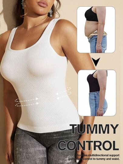 1 pieza Top de control de abdomen y moldeador de cintura sin costuras blanco para mujer