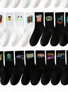 5/10/15/20 Pares Calcetines de Estilo Deportivo Minimalistas y Versátiles con Estampado Divertido de Letras, para Hombres y Mujeres