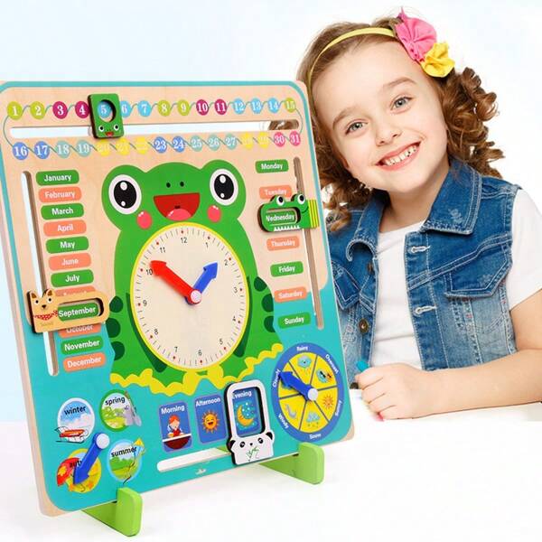 Kalender Uhr Puzzle Tafel, ein multifunktionales Lehrwerkzeug für Kinder um Zeit und Uhren zu lernen, geeignet als Kindergarten Spielzeug.
