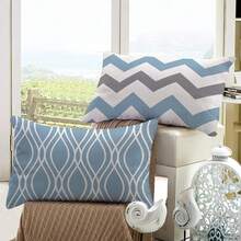 4 件装浅蓝色几何图案抱枕套 - 装饰沙发靠垫套，户外家居装饰，亚麻材质，单面花卉节日抱枕套，不含枕芯。（16 英寸 x 16 英寸、18 英寸 x 18 英寸、20 英寸 x 20 英寸）（12 英寸 x 20 英寸） - 淺藍色 - 查看 12