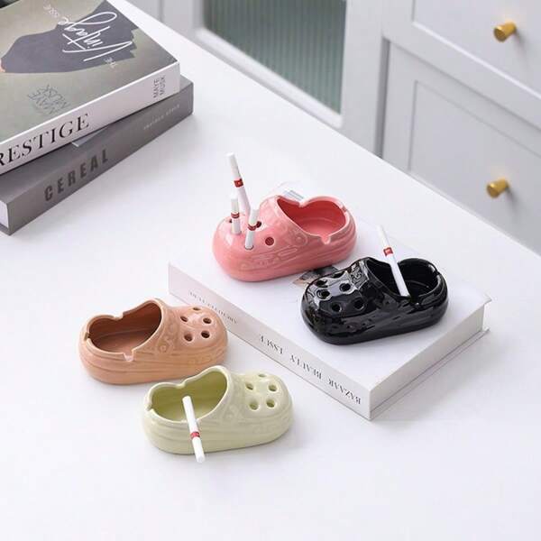 Mini Ceramic Cave Shoe Shaped Ashtray - A Unique Oval Tabletop Ornament Suitable For Home And Office Use, Lightweight And Easy To Carry, Convenient For Furniture Travel