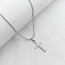 1 pieza Collar con colgante de cruz de acero inoxidable de estilo francés de moda, diseño de lujo exclusivo, joyería versátil para fiestas