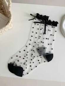 1双夏季新款波点蝴蝶结水晶丝袜，日本JK芭蕾蕾丝中筒袜（女童款） - 彩色 - 查看 6