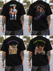Personalisiertes T-Shirt mit Foto-/Designdruck für Herren, schwarzes T-Shirt, ideal als Geschenk zum Valentinstag/Geburtstag/Jahrestag, Firmenuniformen, Unabhängigkeitstag, Party, lässige Kurzarmoberbekleidung, täglicher Büro-Chic - Schwarz - Übersicht 2