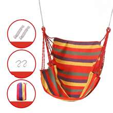 1pc Deluxe Striped Canvas Hammock Chair With Pocket & Head Pillow - Foldable Durable Knitted Sling Swing For Indoor/Outdoor Use Soft Brushed Fabric Solid Back Support Includes Side Pocket - Hand Wash/Dry Clean Perfect For Patio Bedroom Living Room Hammock Swing Chair Patio Relaxation Vibrant Outdoor Decor Cozy Relaxation Gear Summer Outdoor Lounge Chair