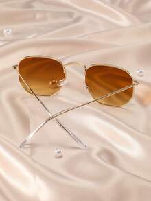 1 件女士金属多边形框架小脸休闲高品质时尚眼镜，适合户外、驾驶、日常使用、节日礼物