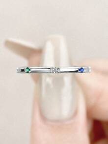 ESBERRY 1 PC 925 Sterling Silver Minimalist & Cute Rainbow Ring White Gold Plated Suitable For Women's Daily Wear Fine Jewelry Gifts - Silver - View 3