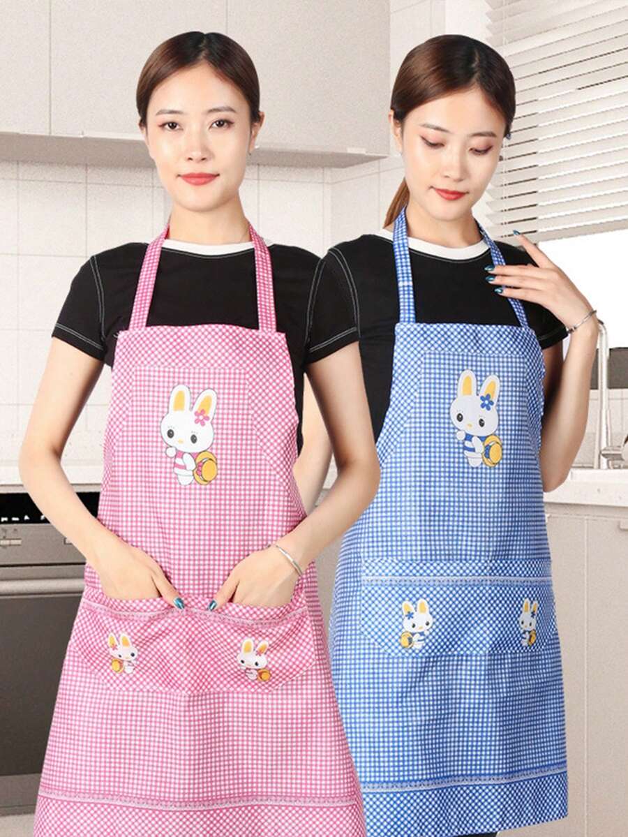 1/2 piezas Delantal de bolsillo con diseño de conejo lindo - Ajustable, patrón de cuadros de conejo de dibujos animados - Resistente al aceite y los tintes, impermeable y a prueba de aceite, perfecto para cocinar y hacer tareas domésticas, adecuado para chefs, jardineros y panaderos, accesorios de cocina (1/2 piezas) - Multicolor - Ver 1