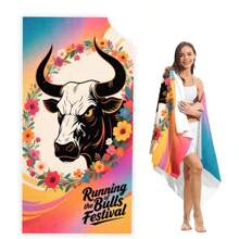 1 peça, guirlanda de touro macia e confortável para o festival de touradas espanholas, presente minimalista e elegante, toalha de praia/toalha de banho/cobertor sem areia, absorvente, de secagem rápida e portátil, leve, ótimo presente para família, colegas de classe, amigos, impressão digital de alta definição, cobertor pequeno personalizado, adequado para vários fins, uso em todas as estações, piquenique, acampamento, academia, cobertor de presente especial, categoria: toalha de praia, toalha de banho, cobertor