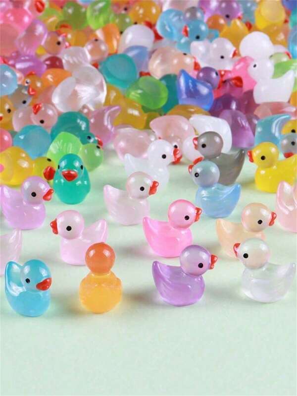 30pcs Dreamlike Glow-In-The-Dark Resin Mini Animal Stakes: Ducks, No Battery Required, Suitable For Garden Landscaping, Party Decoration, Aquarium Decor, Doll House Embellishment