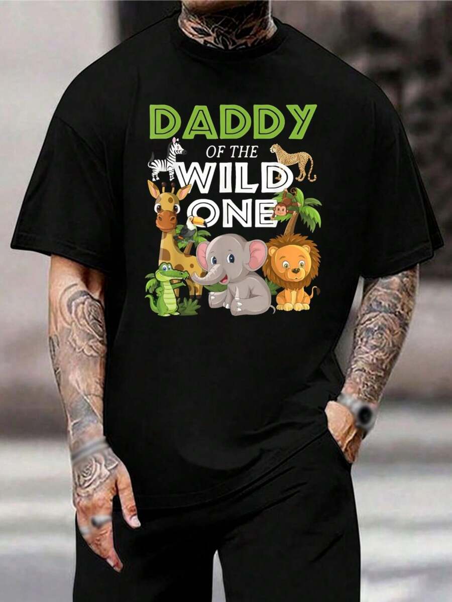 Camiseta safari para hombre con estampado de animales de la jungla - Conjunto familiar a juego para el cumpleaños de padre e hijo - Regalo perfecto de cumpleaños para papás - Negro - Ver 1
