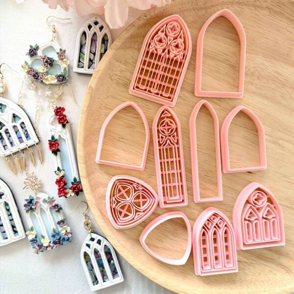 10pcs/Set French Style Mini Window Series Soft Clay Mold, DIY Craft Decor Earrings, Brooch, Pendant, Sculpturing Etc. High Precision Soft Clay Mold For Handmade Polymer Clay Earrings And Pendant Making